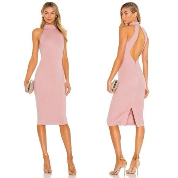 NWT NBD Midi Dress Mauve Blush Light Pink Bodycon High Neck Backless Size XS - Picture 1 of 7